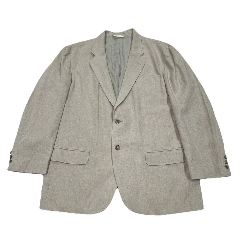 Perry Ellis Tan Beige Linen Blend 2 Button Jacket Blazer Size 42R Beachy Coastal